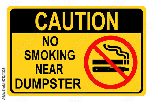 No smoking sign, No smoking near dumpster sign. Flat vector illustration design isolated on white background.