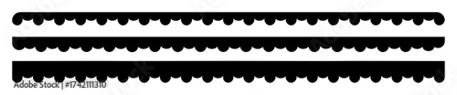 Scalloped border with divider ornament edge isolated on white background. Scalloped edge borders and dividers. Handmade frame decorations. Ethnic tribal pattern for fabric