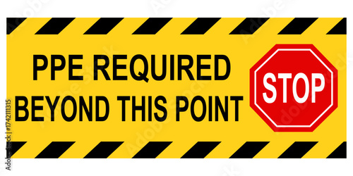 Warehouse sign ppe required beyond this point. Flat vector illustration design isolated on white background.