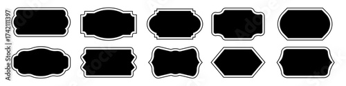 Set of black vintage classic frames and decorative retro labels. Classic tags with decorative border frames on white background. Decorative frame banners.