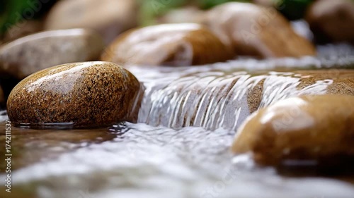 A flowing stream with rocks and water