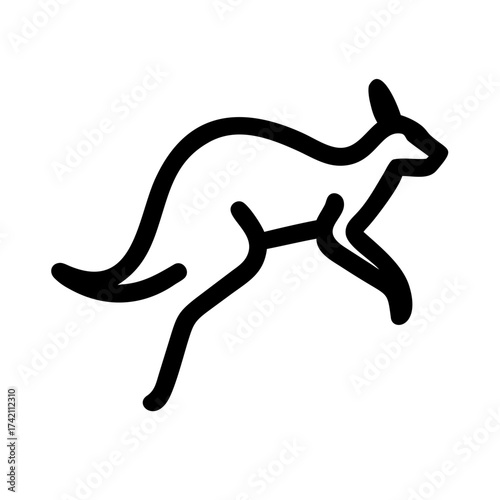 Vector art of a simple line drawing of a kangaroo jumping the kangaroo is drawn in black and has a long tail and powerful legs, making it a minimalist design