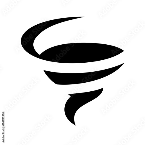 Vector art of black tornado icon, symbolizing weather, storm, and natural power, perfect for designs related to meteorology and nature