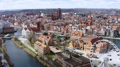 The Main Town of Gdansk by the Motlawa river at blossom spring, Poland.