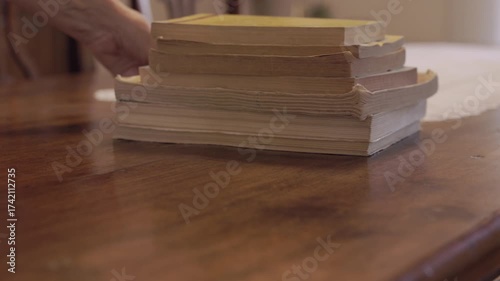 Old books on wooden table