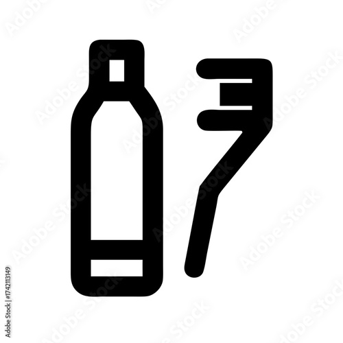 Vector art of toothbrush and toothpaste icon for dental care, hygiene, oral health, and bathroom accessories in a minimalist black and white design