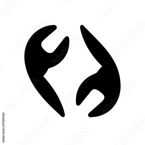 Vector art of two black wrench icons, suggesting repair, maintenance, or a technical service, with a modern and stylized design for various applications