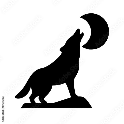 Vector art of wolf howling at the moon icon, a symbol of wilderness and nocturnal nature