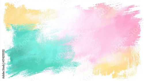 Soft watercolor background with pastel rainbow hues blending pink, yellow, and teal tones, gentle watercolor brushstrokes and light textures, minimalist banner design with white space for text and log
