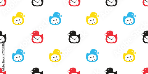 duck seamless pattern alarm clock time swatch toy rubber duck chicken bird vector pet wrapping paper scarf isolated doodle cartoon animal farm tile wallpaper repeat background illustration design