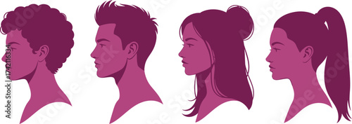 Different hairstyles for men and women profile view vector editable stock