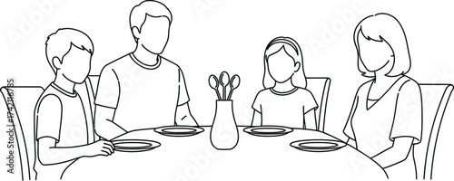 Family dinner illustration outline drawing vector design art editable stock