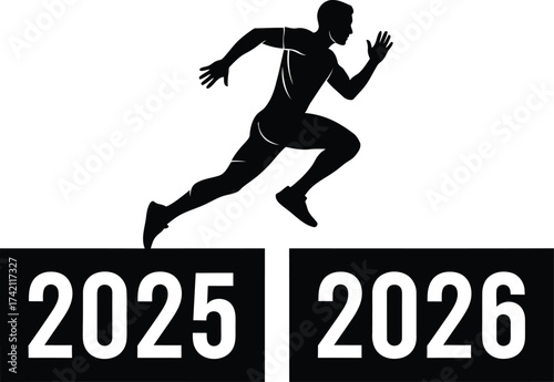 Running man jumping over years challenge goal achievement vector editable stock