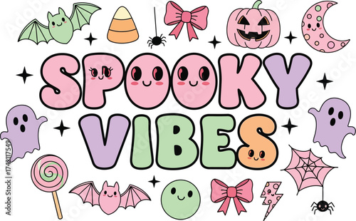 Cute halloween spooky vibes design for cards and decorations editable stock