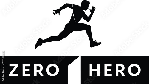 Zero to hero transformation running fitness motivation concept editable stock