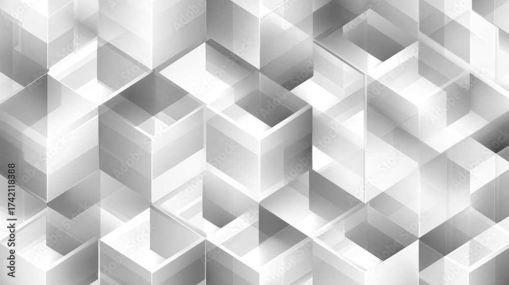 Obraz premium Modern geometric background with sleek white and gray 3D cubes for professional tech and business designs, adding a dynamic touch to any project