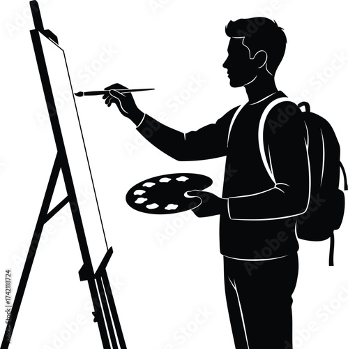 Artist painting silhouette vector illustration art design editable stock