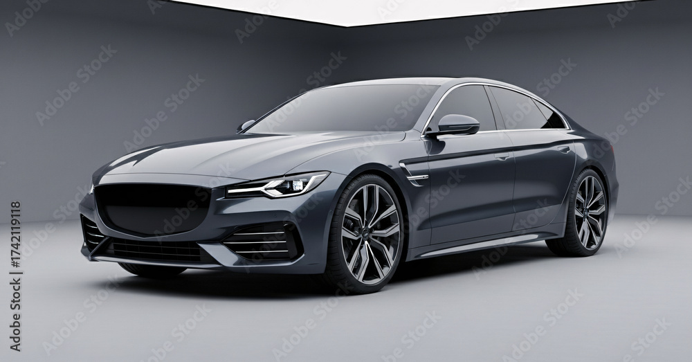 Naklejka premium Futuristic electric concept car. Modern luxury vehicle design and automotive technology innovation. 3D render