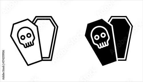 Coffin icon set. Grave symbol. halloween concept on white background