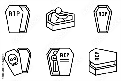 Coffin icon set. Grave symbol. halloween concept on white background