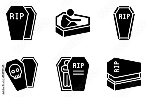 Coffin icon set. Grave symbol. halloween concept on white background