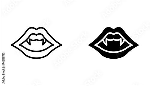 Vampire lips icon set, holiday and halloween, vampire teeth vector icon on white background