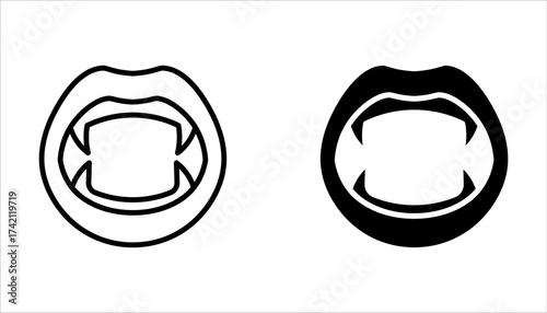 Vampire lips icon set, holiday and halloween, vampire teeth vector icon on white background