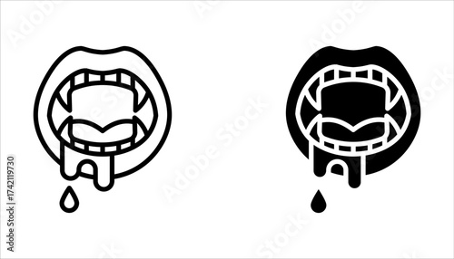 Vampire lips icon set, holiday and halloween, vampire teeth vector icon on white background
