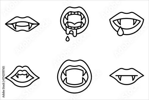 Vampire lips icon set, holiday and halloween, vampire teeth vector icon on white background