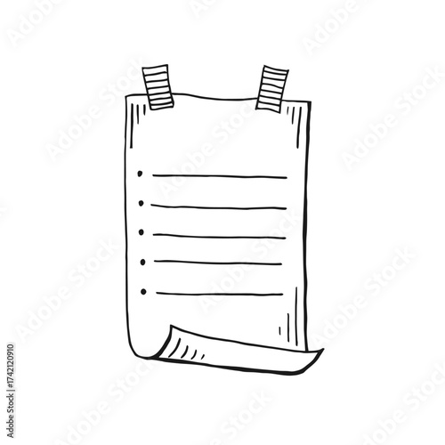 Checklist page doodle blank. Reminder, memo note hand drawn isolated on white.