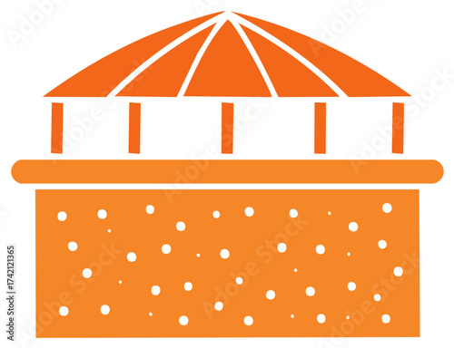 Illustration of orange gazebo with white dots, graphic design element