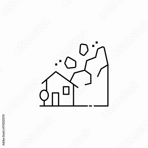 landslide hitting house icon sign vector
