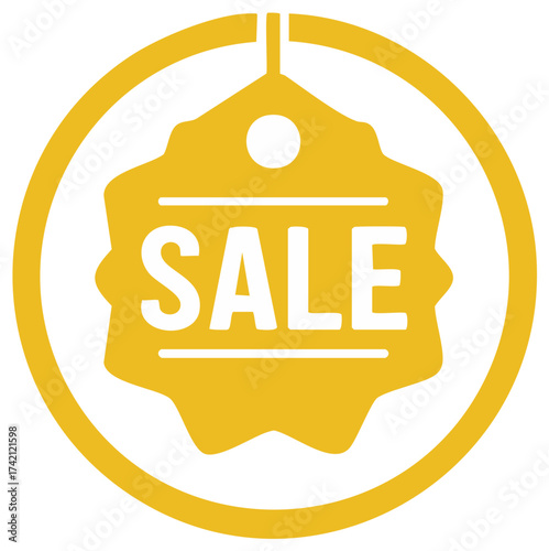 Minimalist yellow sale tag vector icon in a circular frame for retail and e-commerce promotions