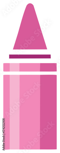 A pink crayon sits vertically isolated in a design emphasizing childhood creativity and art supplies for creative concepts.