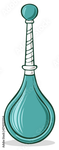 Cartoon illustration of a vintage enema tool, turquoise color.