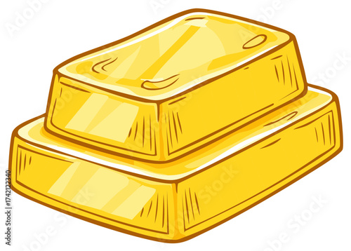 Shiny Cartoon Style Gold Bars Stacked Precious Metal Ingots Treasure Wealth