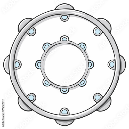 Hand drawn illustration of a musical tambourine instrument