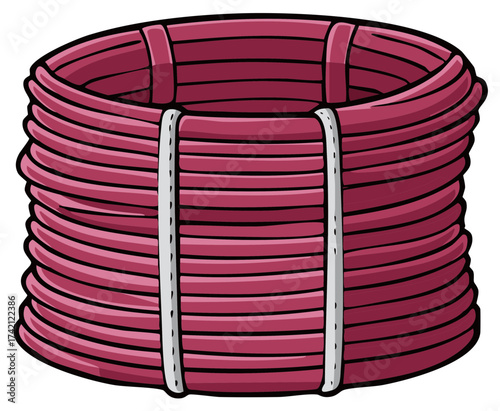 Coiled magenta industrial cable or hose bundle vector illustration