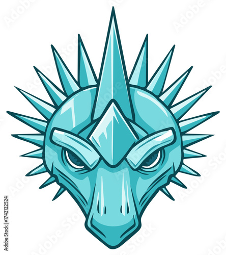Frosty Dragon Head with Spiky Ice Crystal Elements and Fierce Eyes