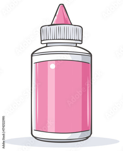 Cartoon pink bottle with applicator tip and white ribbed cap