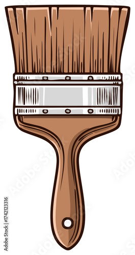 Paint brush artistic tool with handle and bristles illustration for applying color and texture for creative painting activities