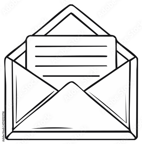 Open Envelope with Letter Inside Hand Drawn Style Mail Communication Correspondence