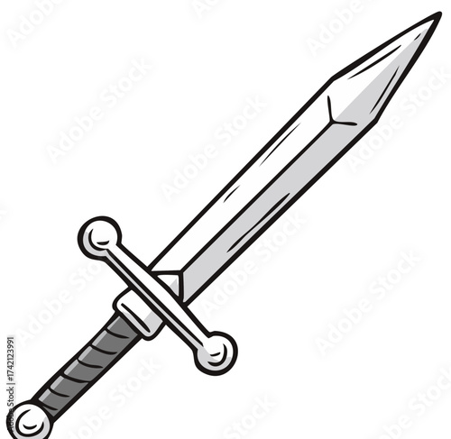 Cartoon illustration of a medieval sword, isolated on a white background