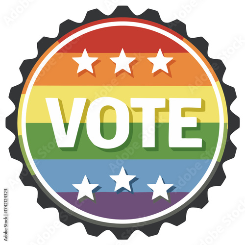 Vote Button with Stars and Rainbow Colors for LGBTQ Pride and Elections