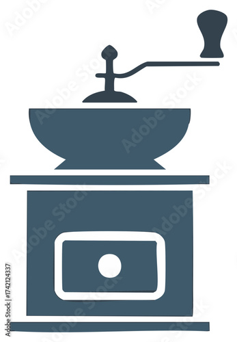 Isolated antique style manual coffee grinder illustration with handle and drawer