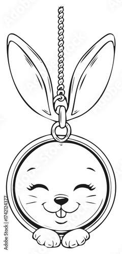 Cute cartoon rabbit face charm hanging by a chain