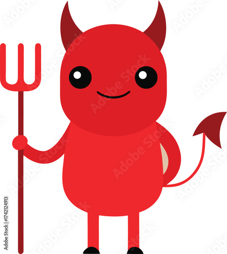 Red cartoon devil with horns holding a trident demon