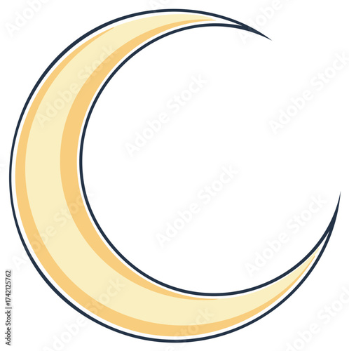 Stylized crescent moon shape with layered yellow and blue outlines representing lunar phases