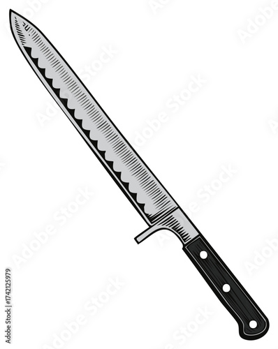 Vintage Style Serrated Blade Kitchen Knife with Dark Handle