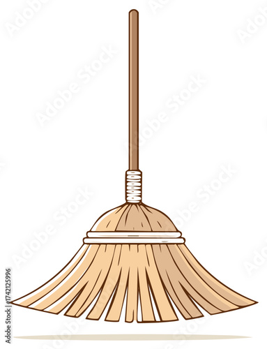 Cartoon illustration of a simple straw broom with a wooden handle